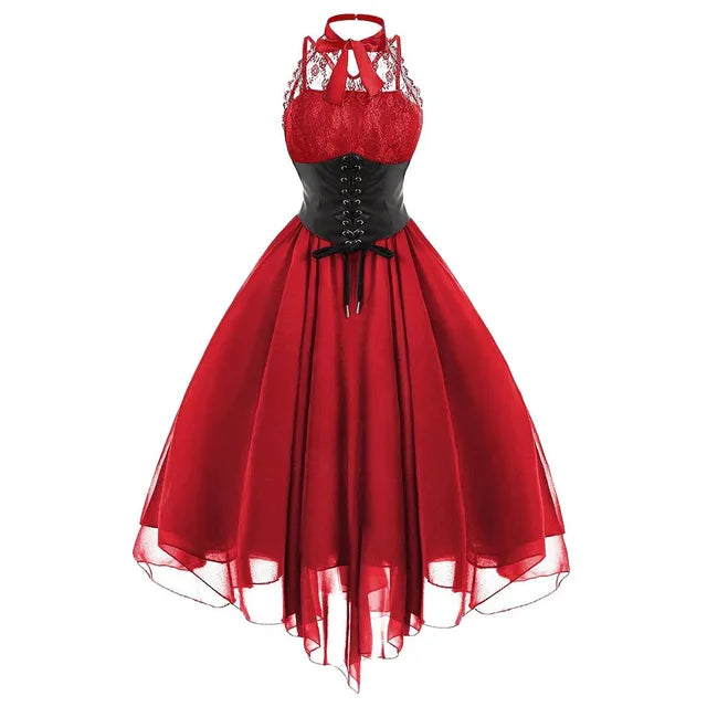 Halloween Lace Chiffon Patchwork Sleeveless Dress