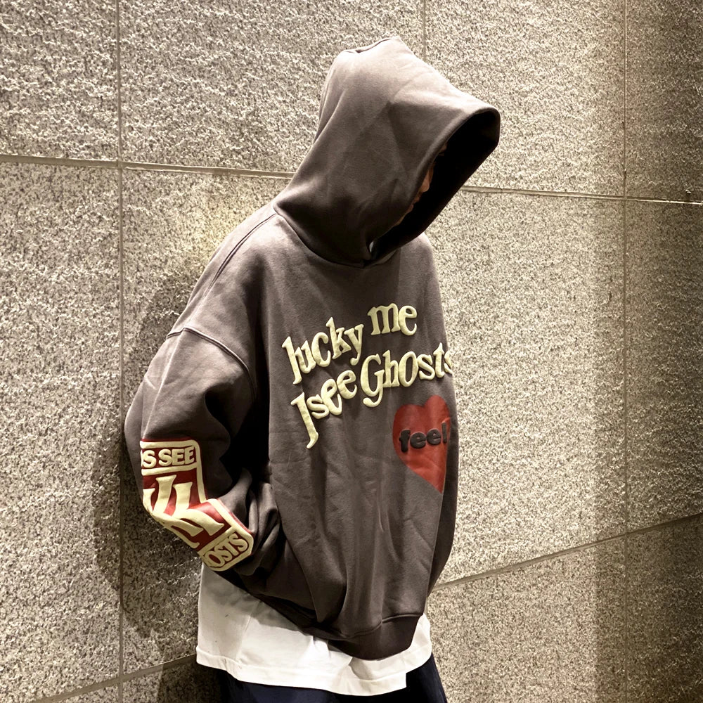 Oversized Loose Foam Printed Hoodie