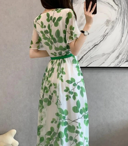 Leaf Print Midi Dress