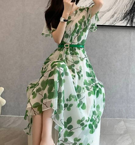 Leaf Print Midi Dress