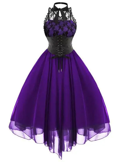 Halloween Lace Chiffon Patchwork Sleeveless Dress