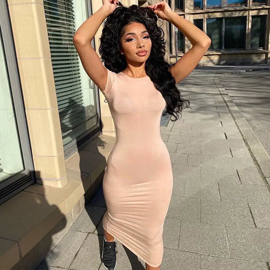 Short Sleeve Bodycon Maxi Dress