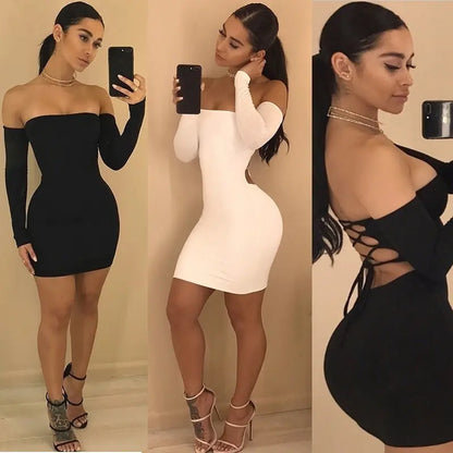 Strapless Long Sleeve Backless Dress